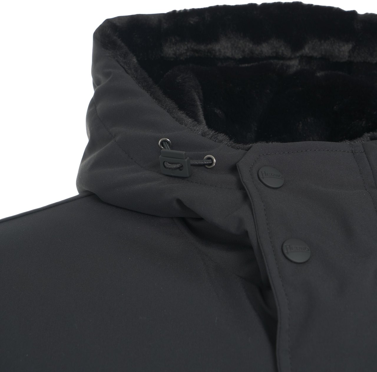 Herno Parka con cappuccio in ecopelliccia Zwart
