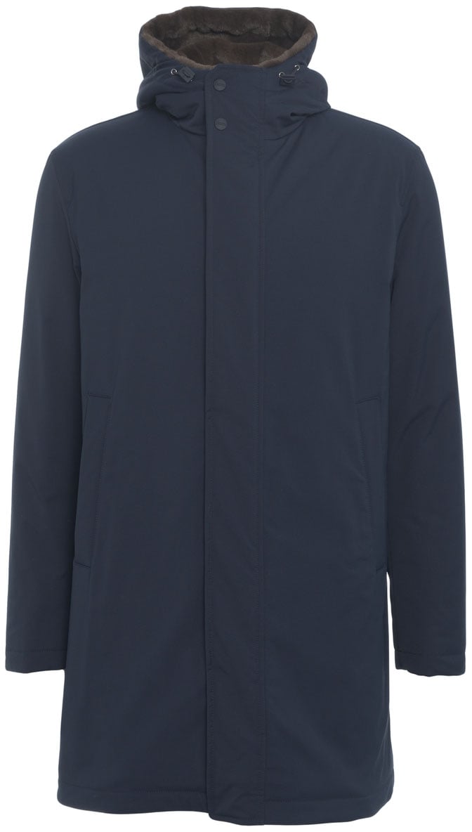 Herno Parka con cappuccio in ecopelliccia Blauw
