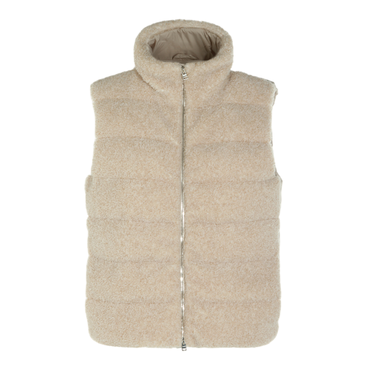 Herno Sleeveless Plush-Textured Jacket With High Collar And Quilted Back Neutraal