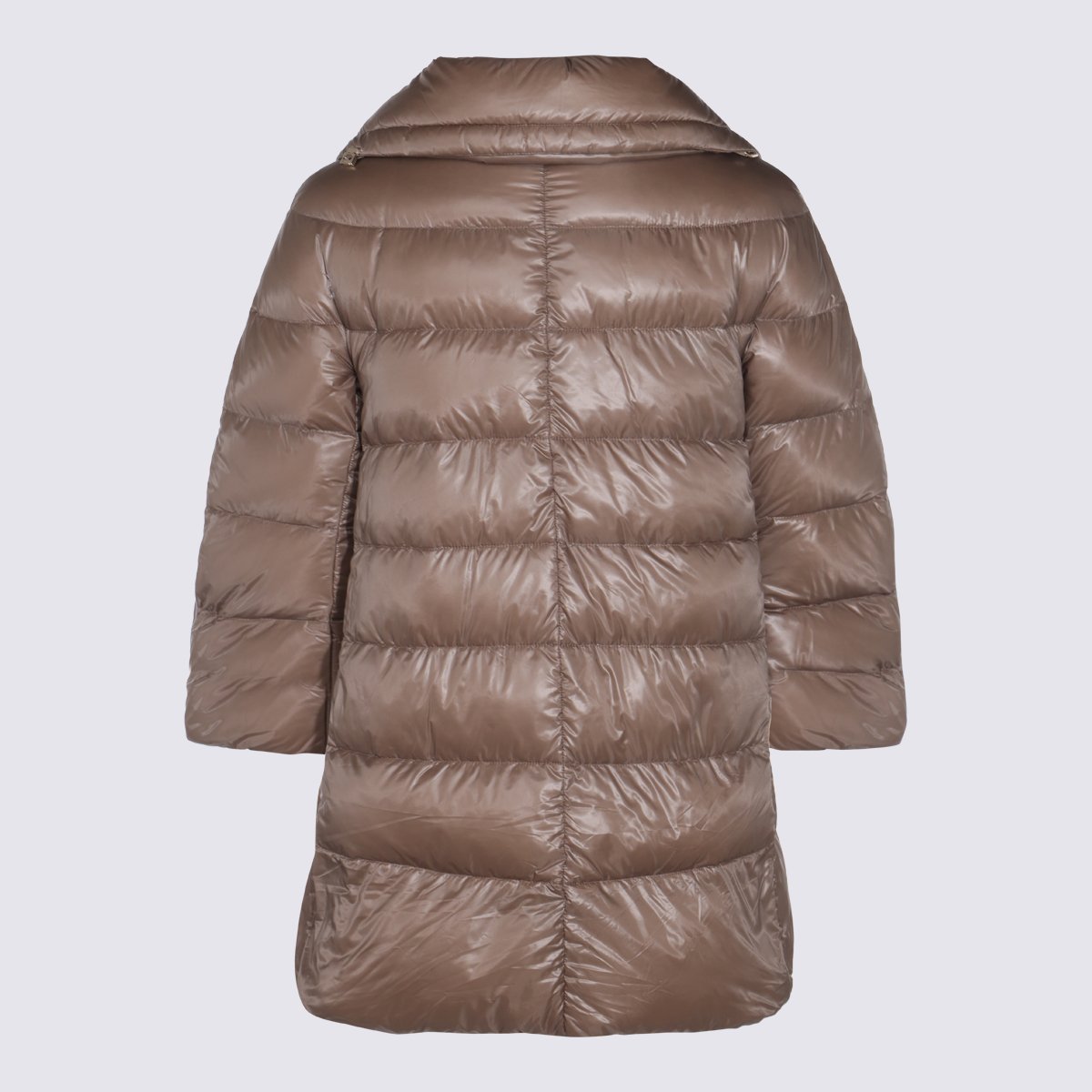 Herno Quilted Brown Jacket With Oversized Collar And Flared Hem Bruin