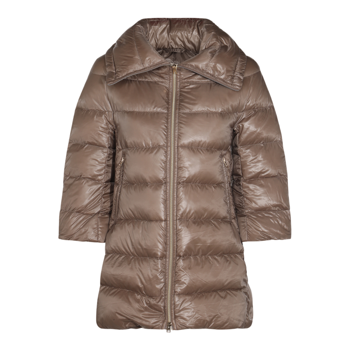 Herno Quilted Brown Jacket With Oversized Collar And Flared Hem Bruin