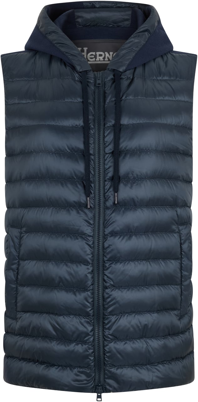 Herno Padded vest with hood and fleece fabric inserts Blauw