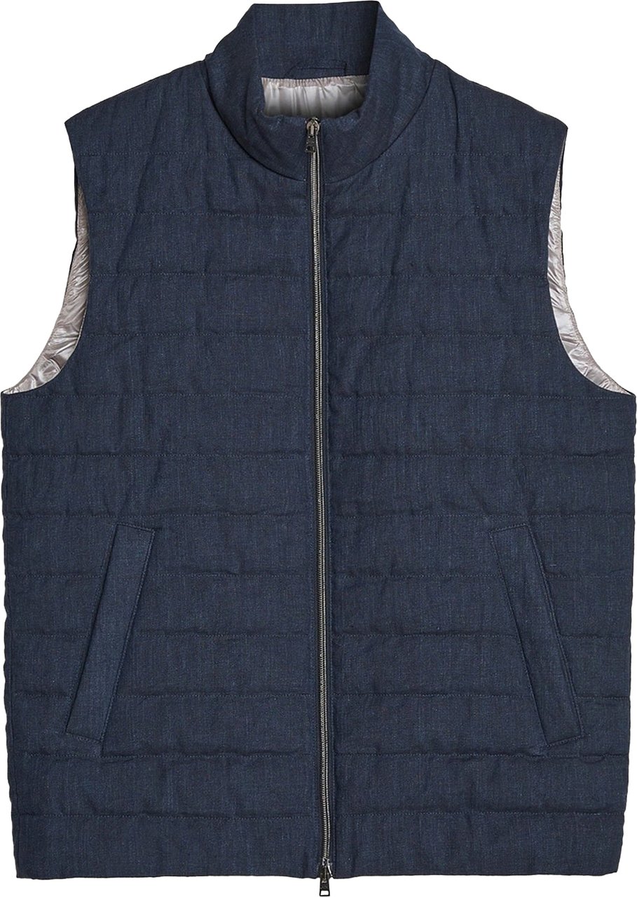 Herno Linen Down Gilet Blauw