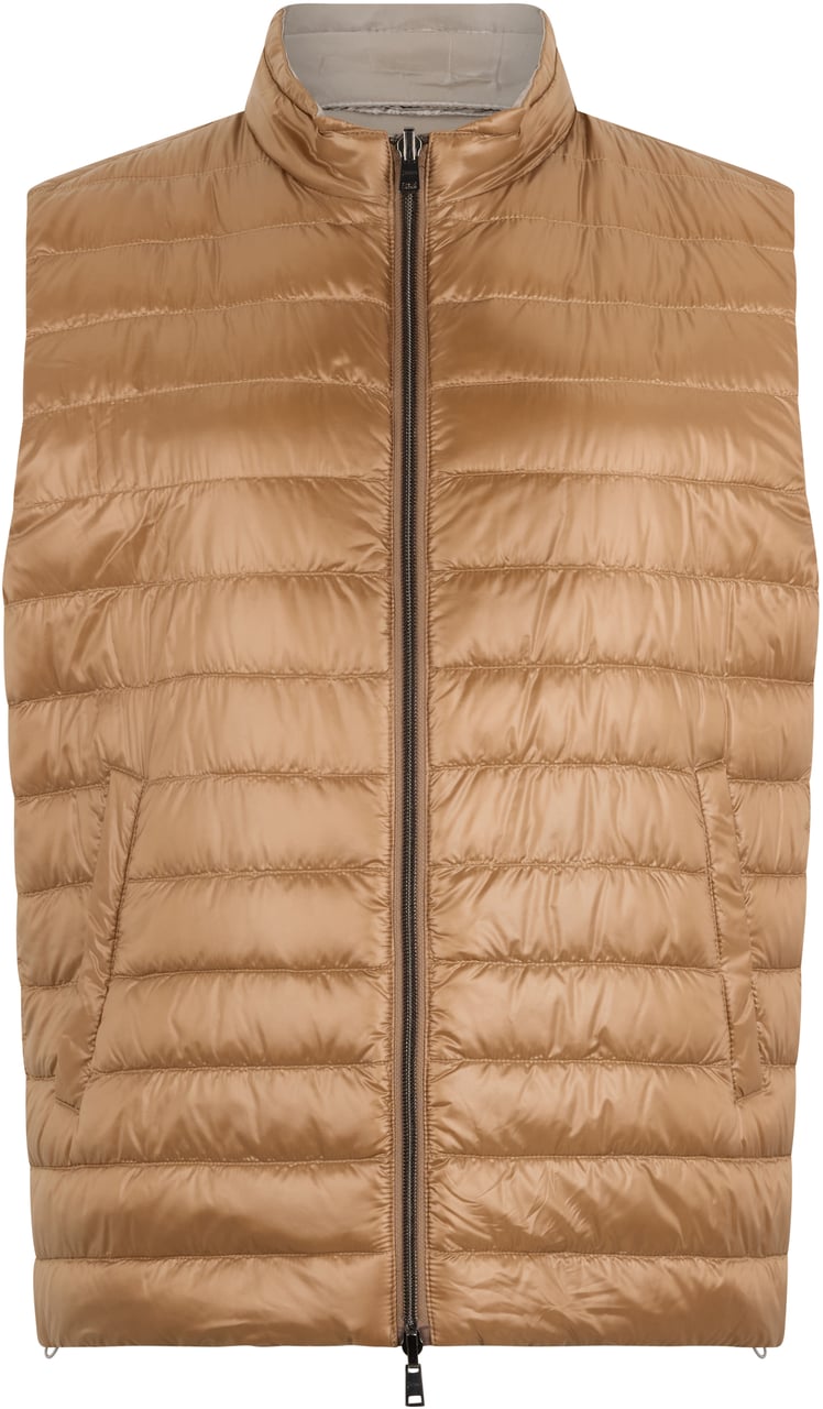 Herno Padded gilet in beige color with zip and high neck Neutraal