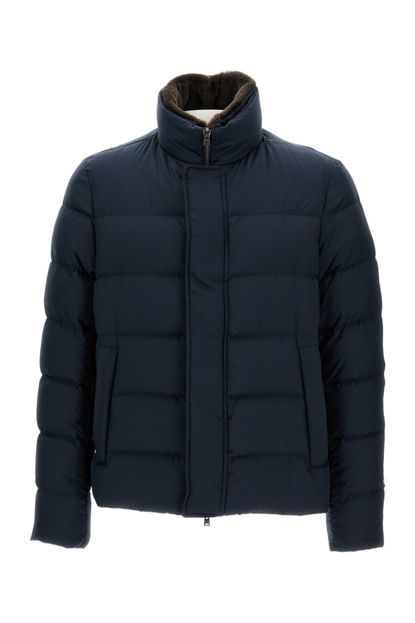 Herno Blue Arendelle Faux Fur Bomber Jacket Blauw