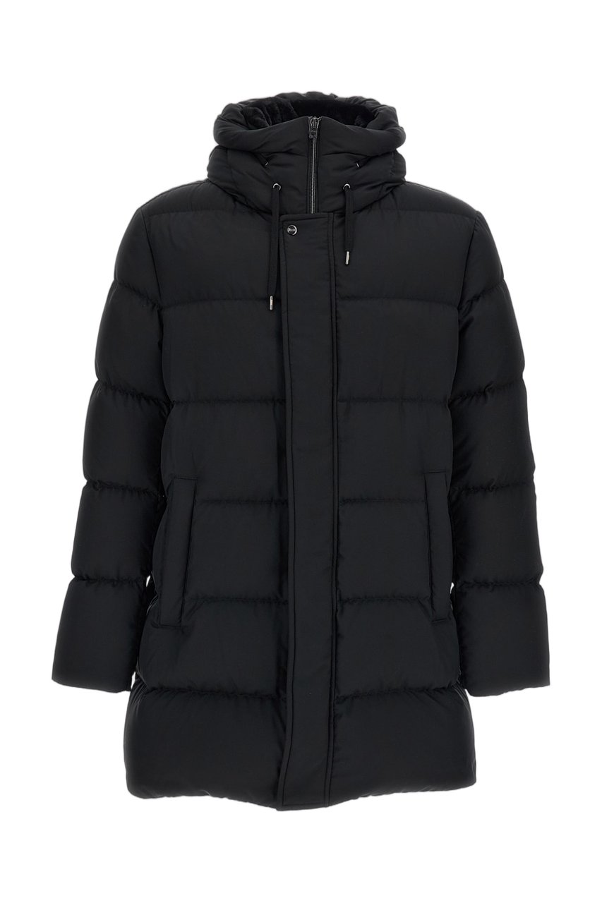 Herno Quilted Hooded Down Jacket With Removable Faux Fur Collar Zwart