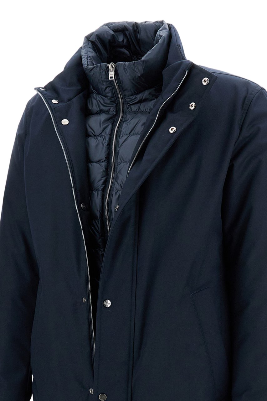 Herno Innovative Coat With Removable Bib And Concealed Closure Blauw