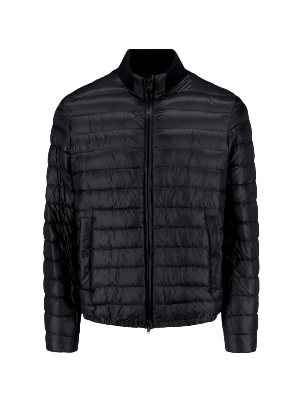 Herno Fitted Jacket With High Collar And Side Pockets Zwart