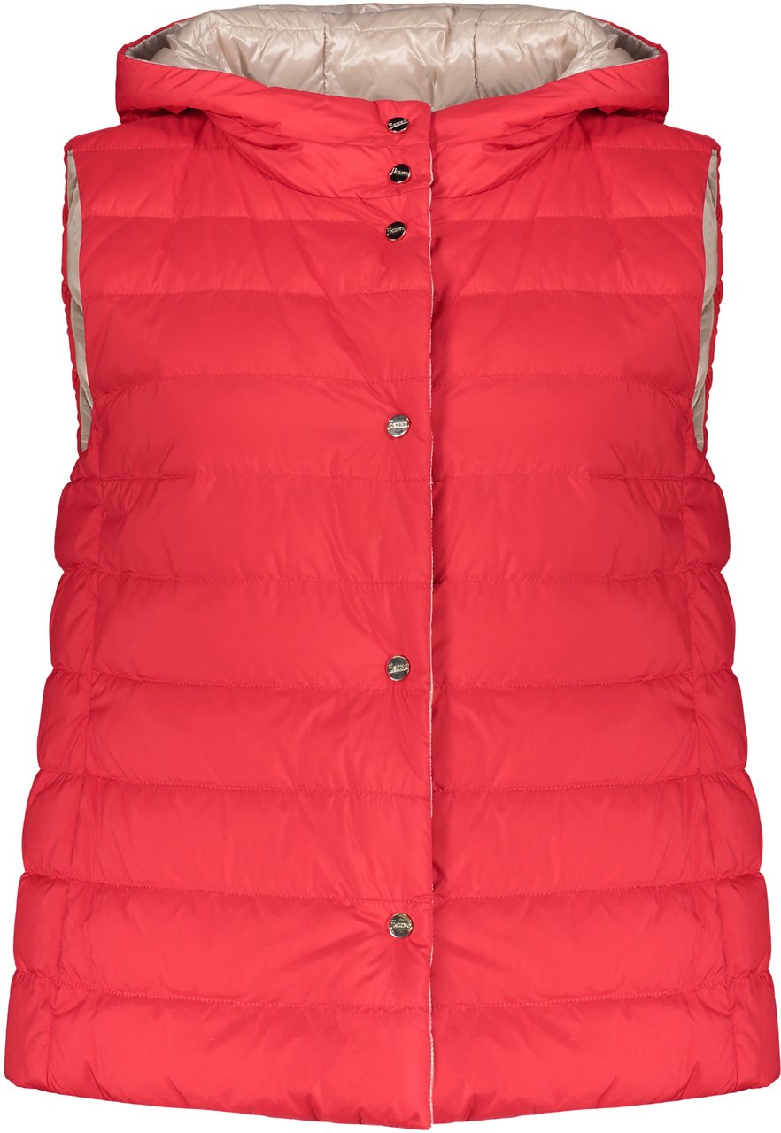 Herno Red puffy jacket without sleeves with reversible hood Rood