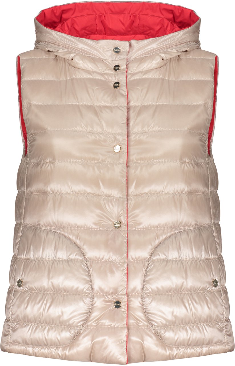 Herno Red puffy jacket without sleeves with reversible hood Rood