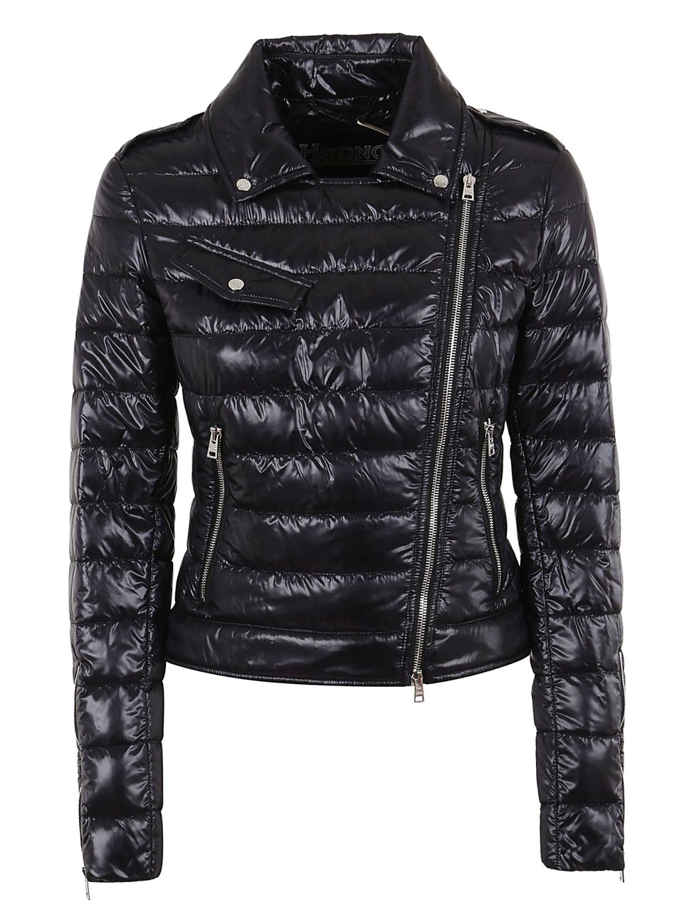 Herno Lightweight Biker Jacket With Diagonal Zip Closure Zwart