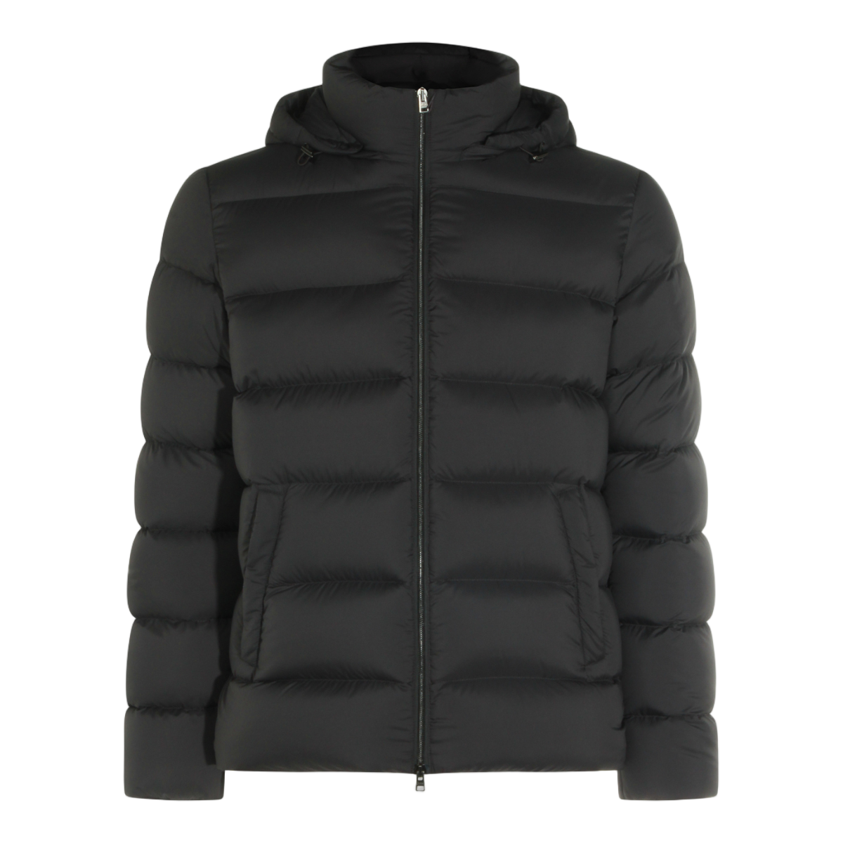 Herno Horizontal Quilted Black Puffer Jacket With Detachable Hood Zwart