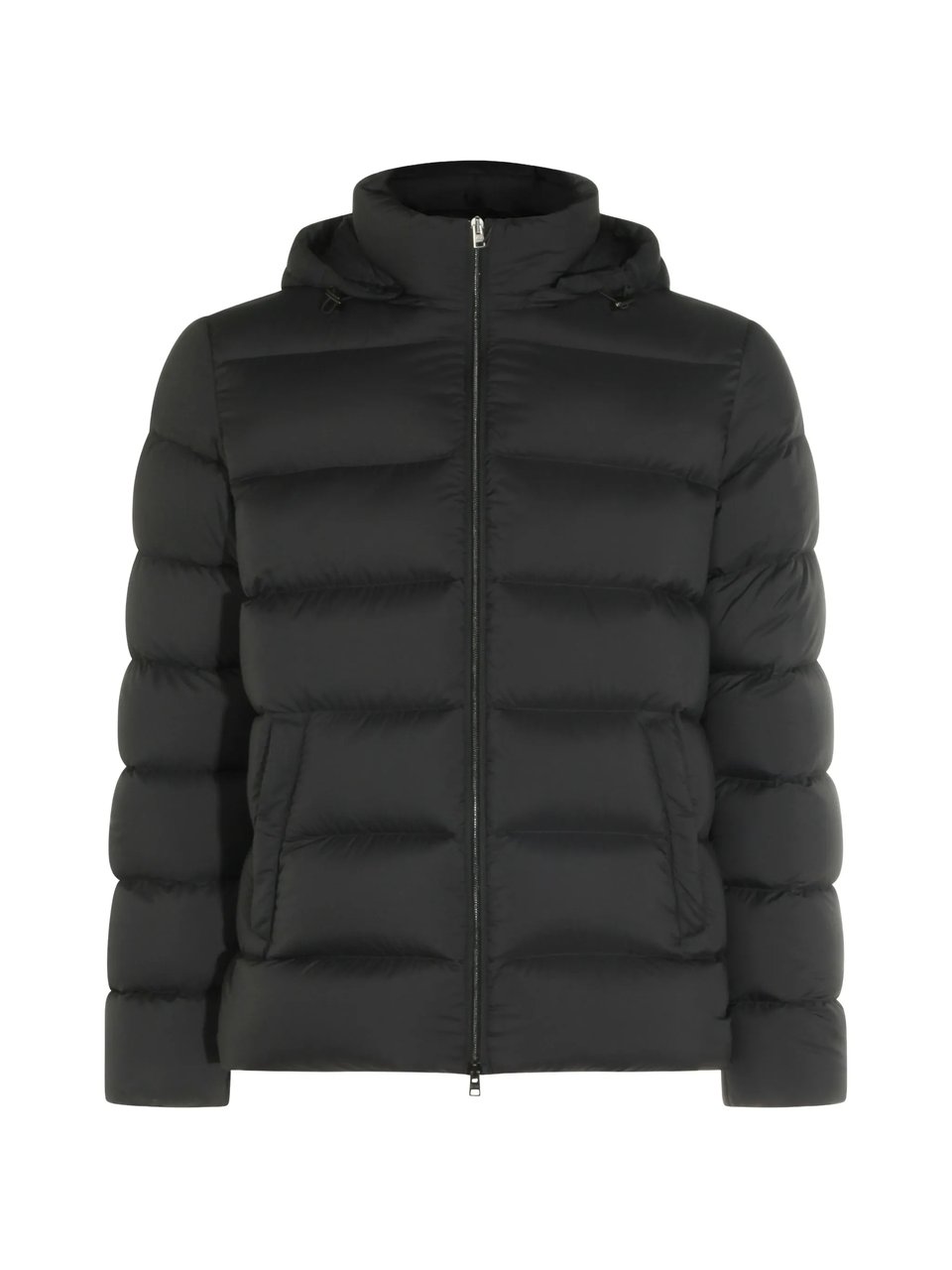 Herno Black Puffer Jacket With Horizontal Quilted Padding And Detachable Hood Zwart