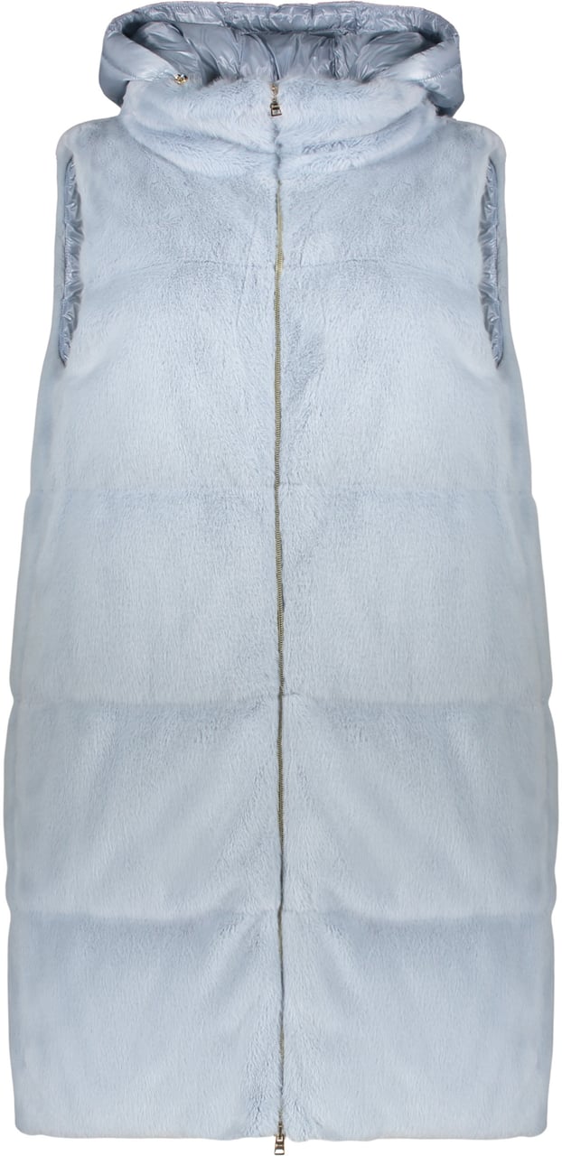 Herno Sleeveless down jacket in faux fur Lichtblauw