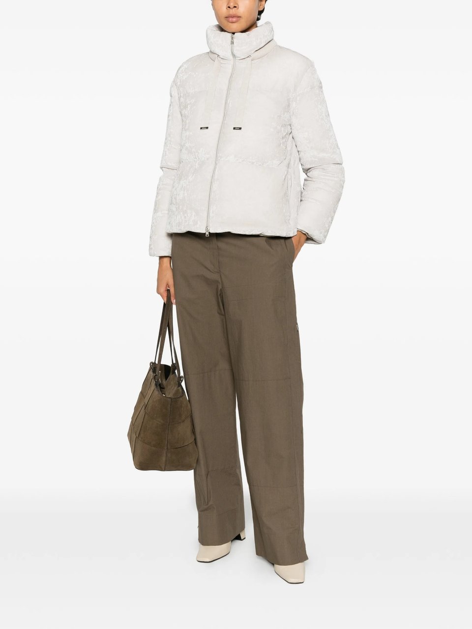 Herno Textured Pattern Boxy Silhouette Down Jacket Wit