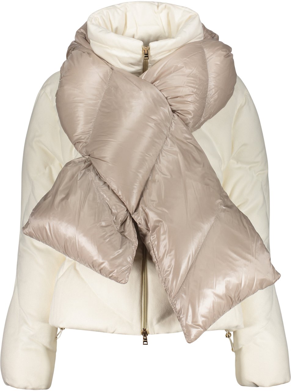 Herno Short down jacket with removable hood scarf Wit