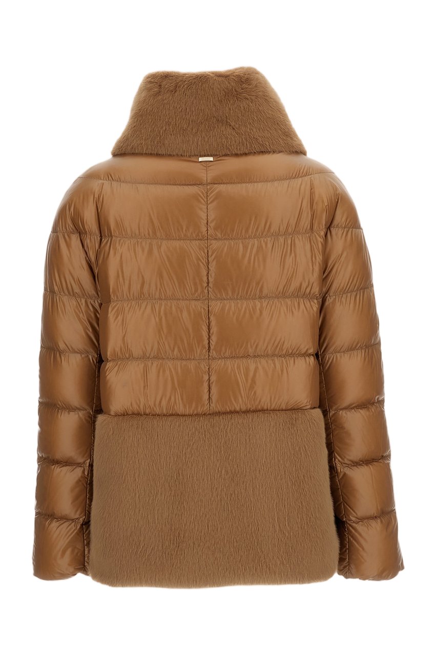 Herno Camel Faux Fur Goose Down Down Jacket Bruin