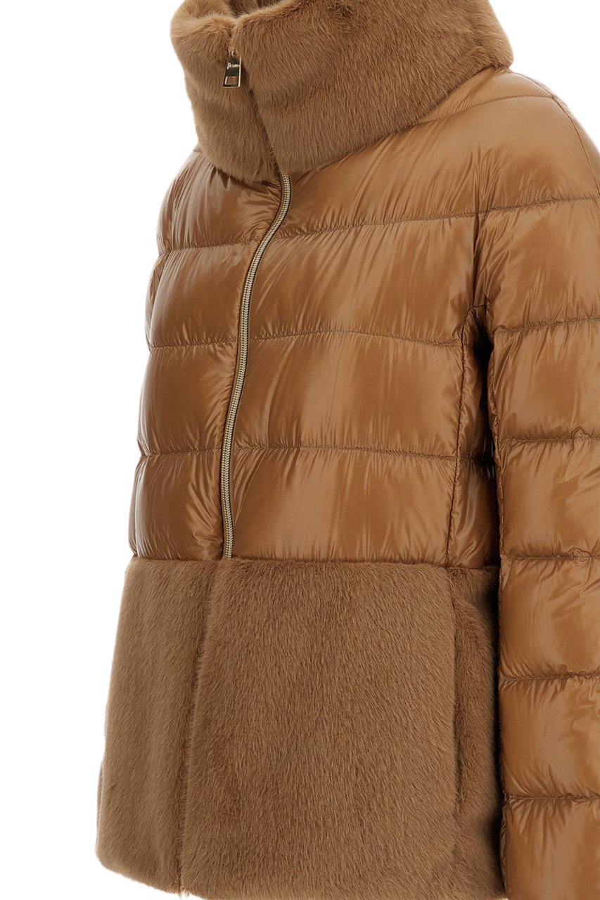 Herno Camel Faux Fur Goose Down Down Jacket Bruin