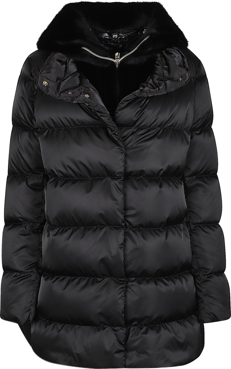 Herno A-sape Faux Fur Down Jacket Black Zwart
