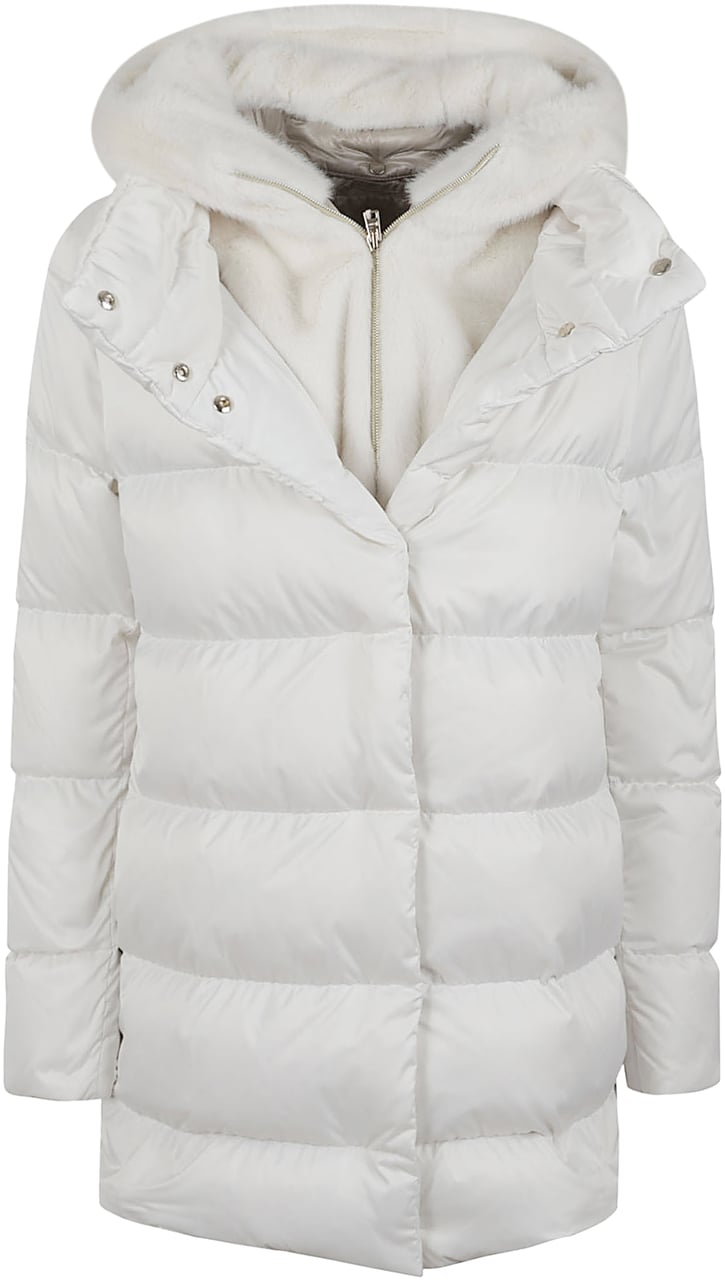 Herno HERNO A-SHAPE IN SATIN WITH FAUX FUR BIB Zwart