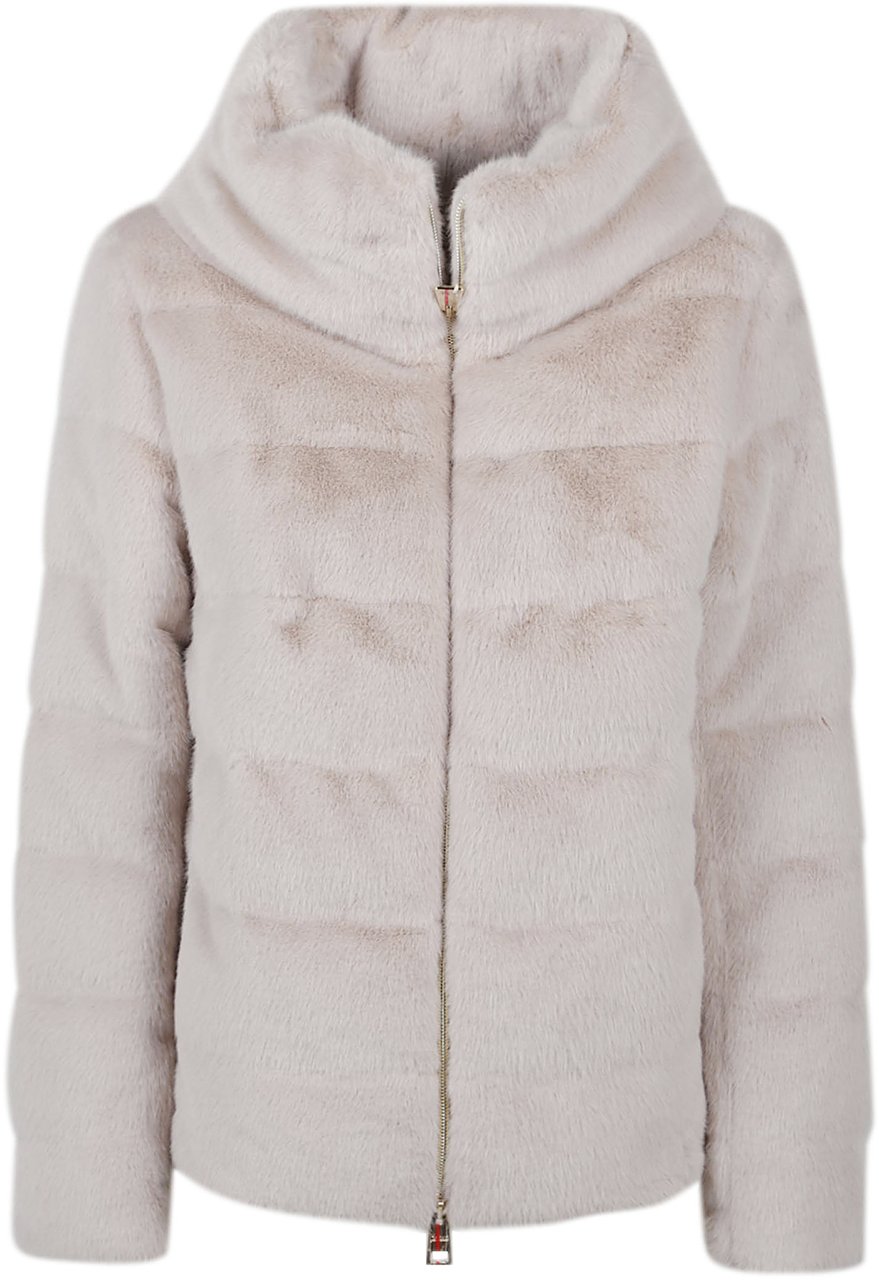 Herno Faux Fur Cape Down Jacket Nude & Neutrals Beige