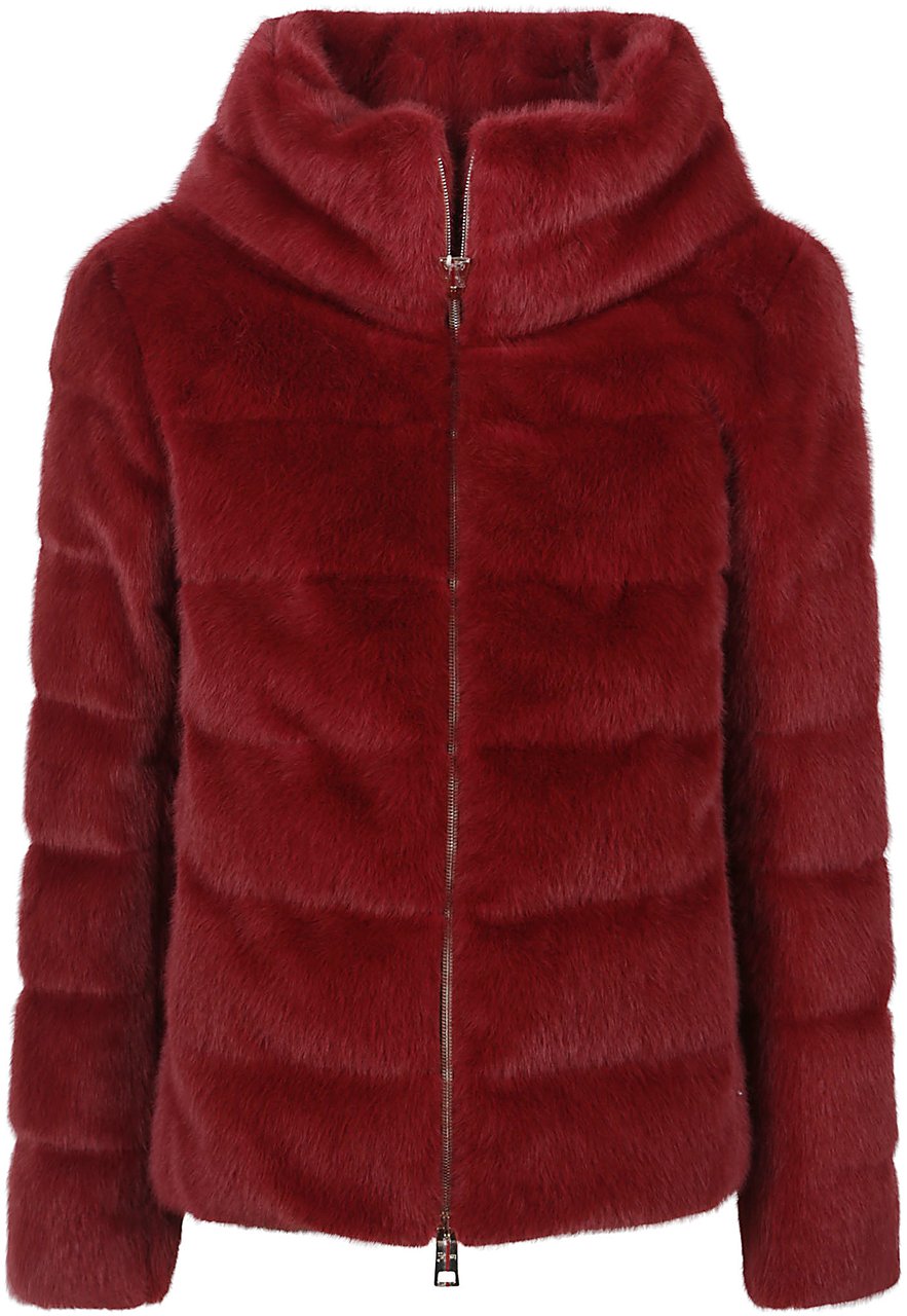 Herno Faux Fur Cape Down Jacket Red Rood
