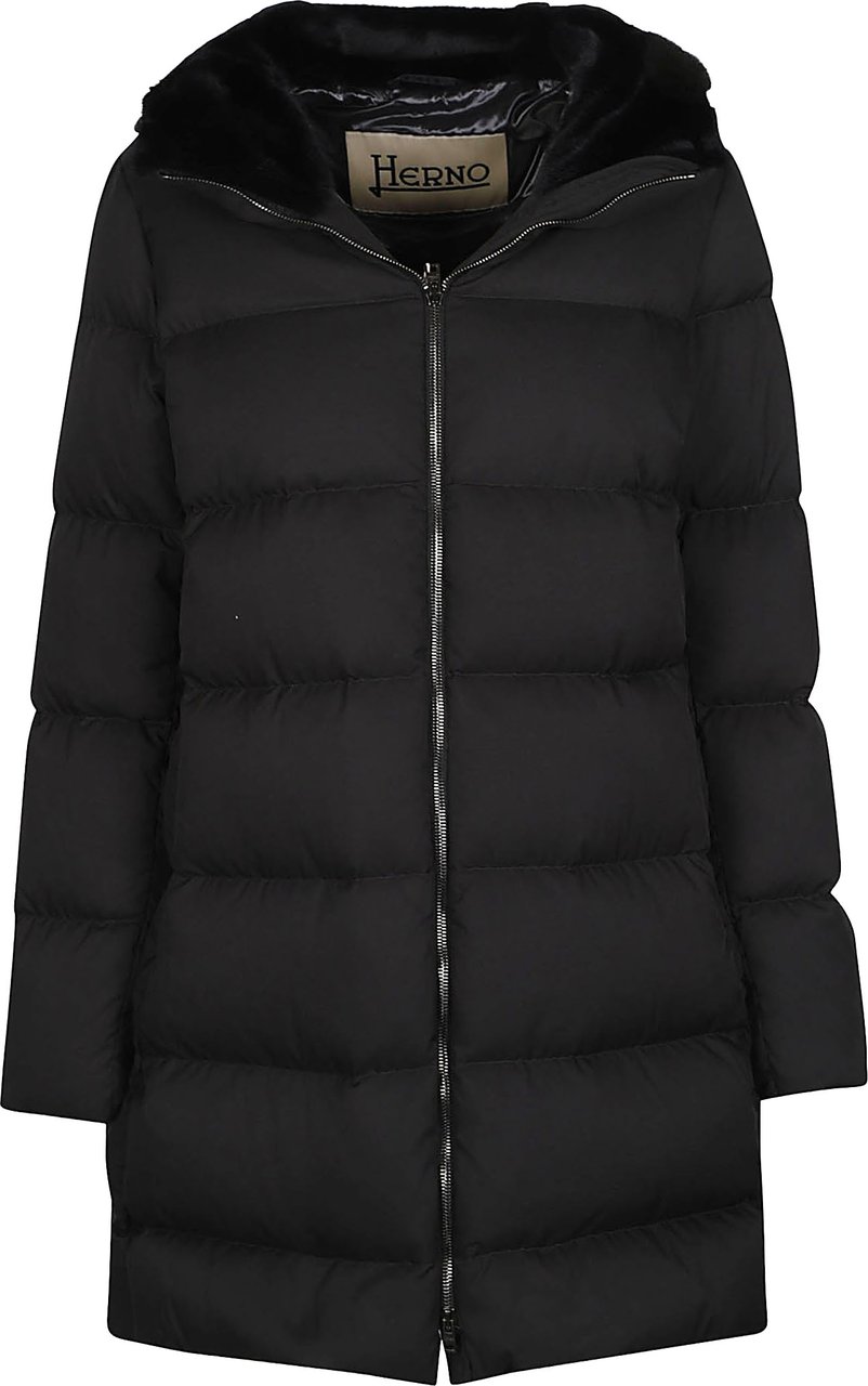 Herno A-shape In Arendelle Faux Fur Down Jacket Black Zwart