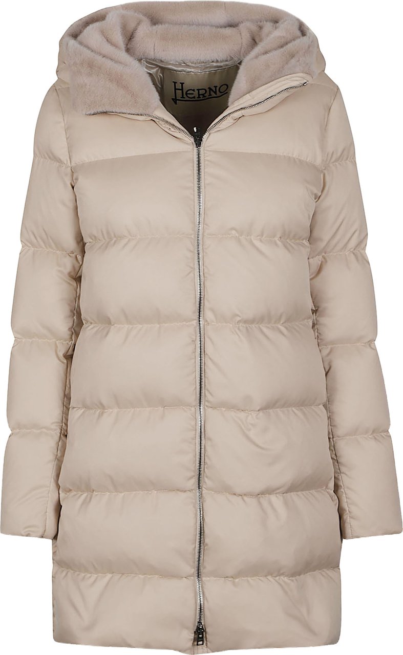 Herno A-shape In Arendelle Faux Fur Down Jacket Nude Beige