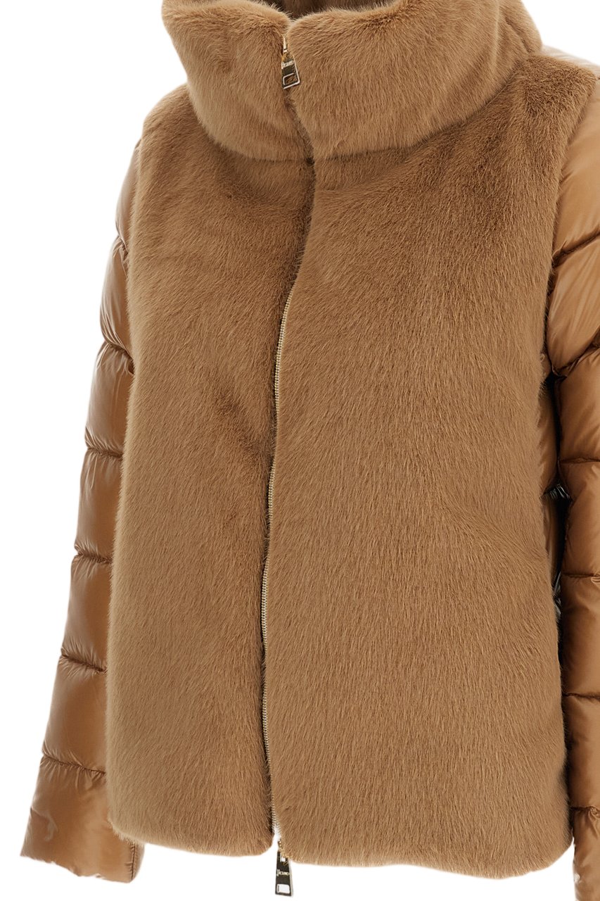 Herno High Neck Faux Fur-Lined Down Jacket with Boxy Silhouette Bruin