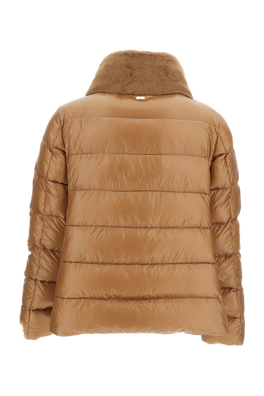 Herno High Neck Faux Fur-Lined Down Jacket with Boxy Silhouette Bruin