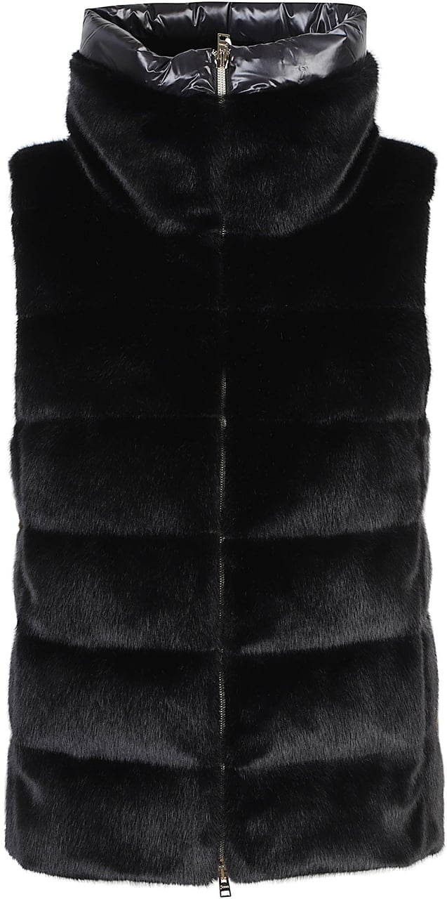 Herno Lady Faux Fur Down Vest Black Zwart