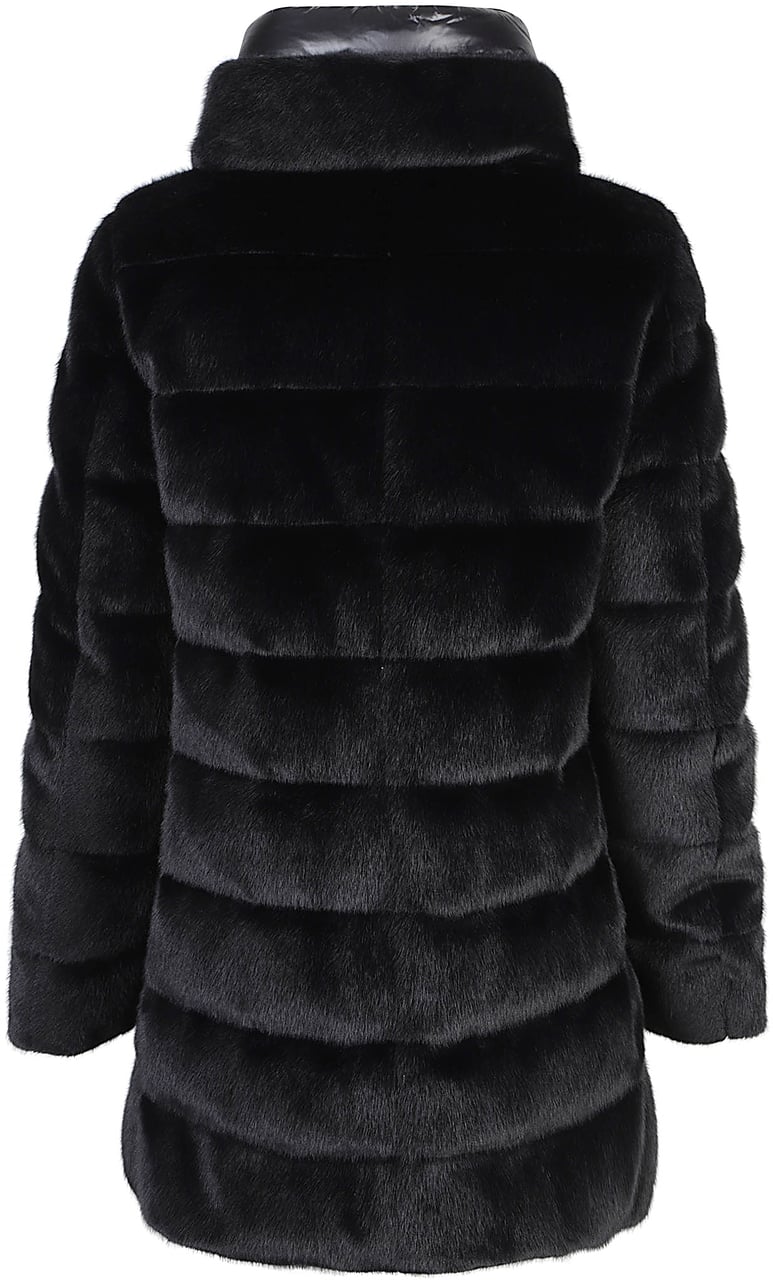 Herno A-shape Faux Fur Down Jacket Black Zwart