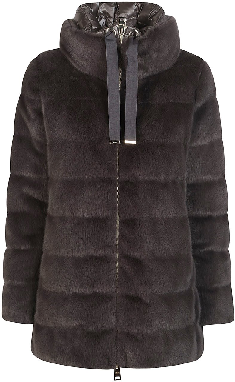 Herno A-shape Faux Fur Down Jacket Grey Grijs