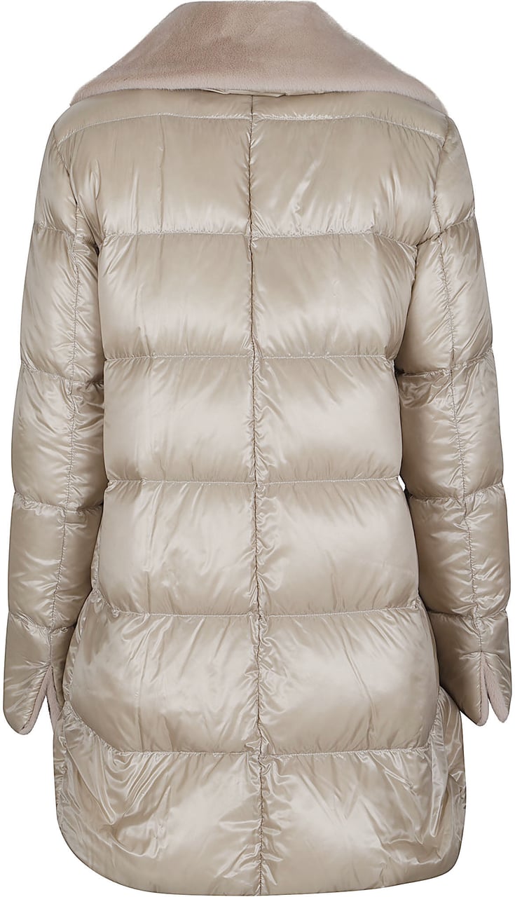 Herno A-shape Nylon Ultralight Faux Fur Down Jacket Nude Beige