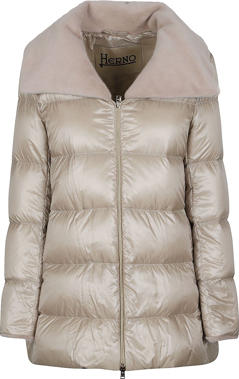 Herno A-shape Nylon Ultralight Faux Fur Down Jacket Nude Beige