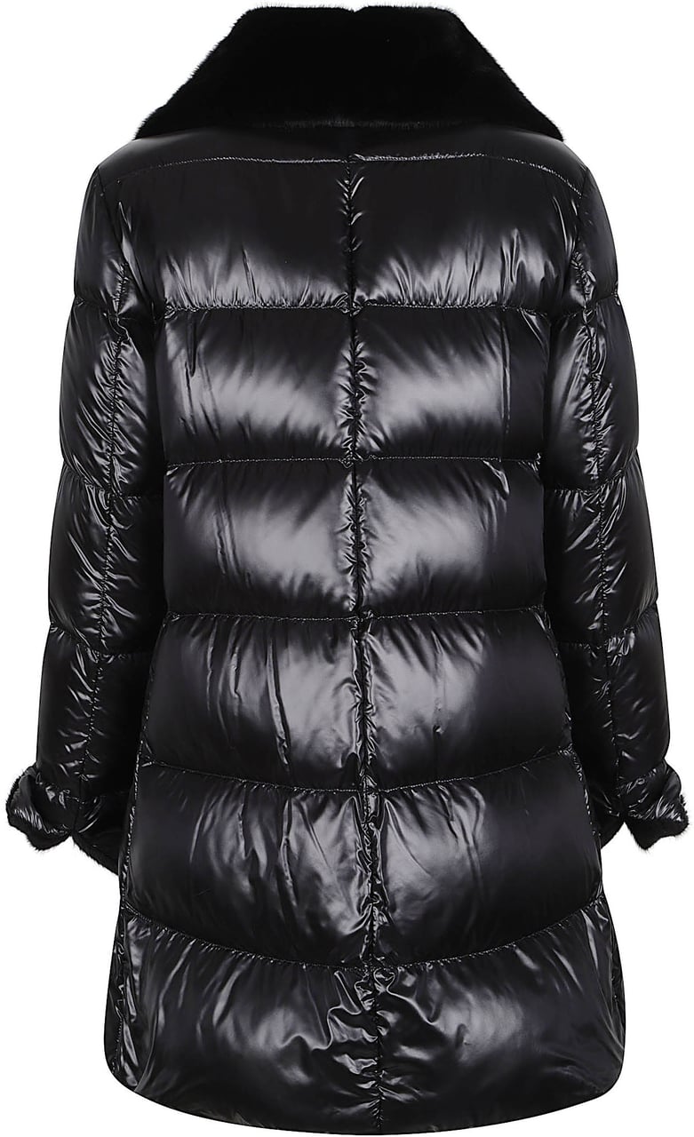 Herno A-shape Nylon Ultralight Faux Fur Down Jacket Black Zwart