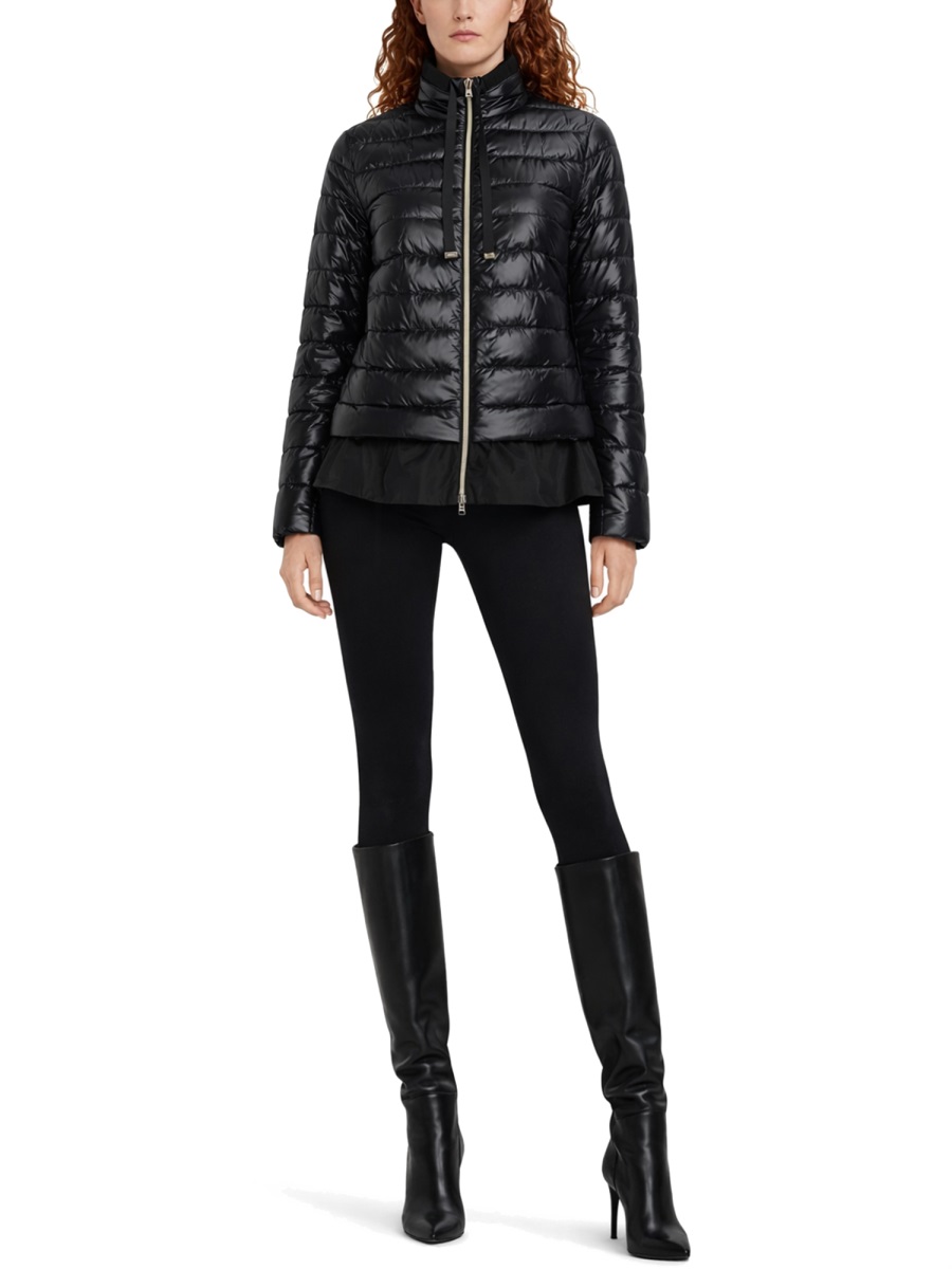 Herno Neutrals Shiny Ruffled Hem Polyamide Down Jacket Zwart