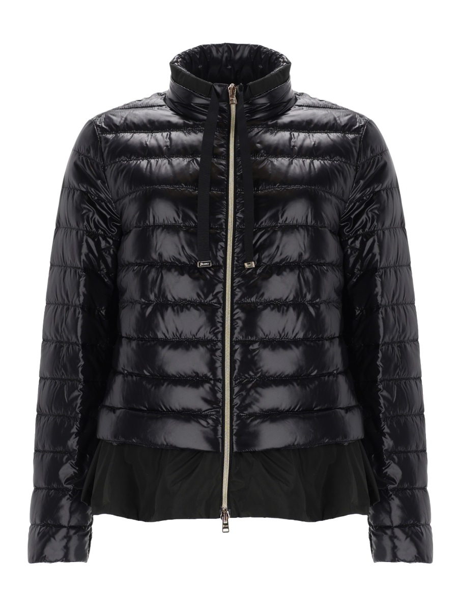 Herno Neutrals Shiny Ruffled Hem Polyamide Down Jacket Zwart