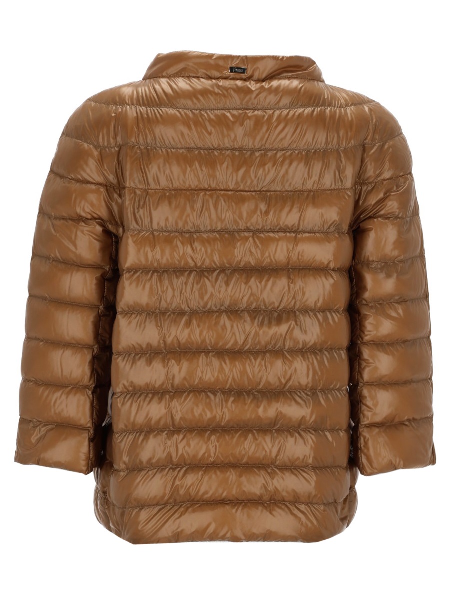 Herno Neutrals Shiny Quilted Three-Quarter Down Jacket Bruin