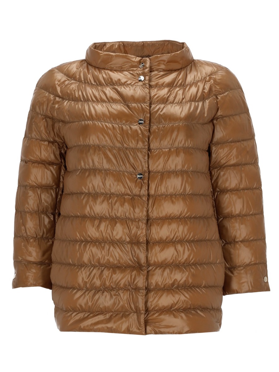 Herno Neutrals Shiny Quilted Three-Quarter Down Jacket Bruin