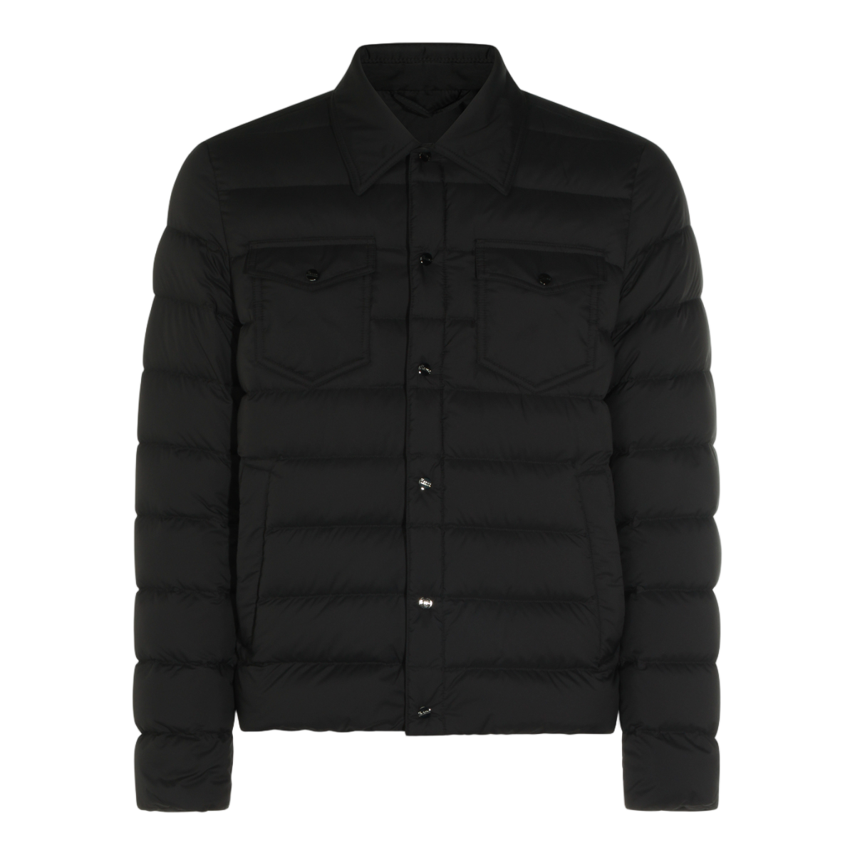 Herno Shirt-Collar Black Puffer Jacket With Quilted Padding Zwart