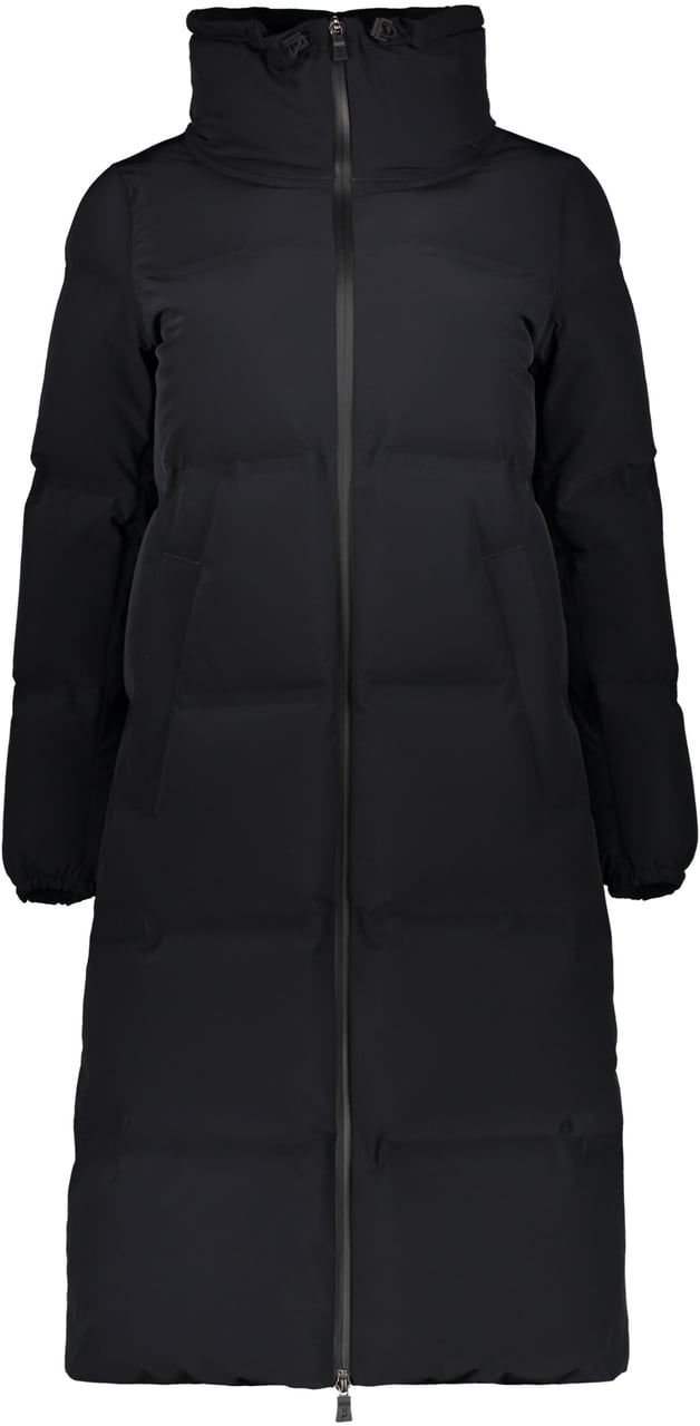 Herno Long black puffer jacket with zipper and high collar Zwart