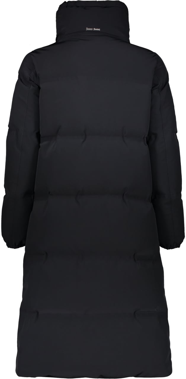 Herno Long black puffer jacket with zipper and high collar Zwart