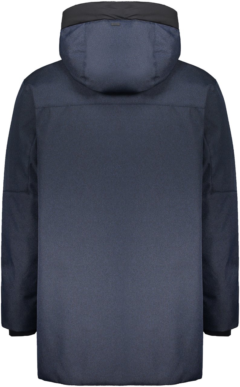 Herno Long dark blue jacket with hood Blauw