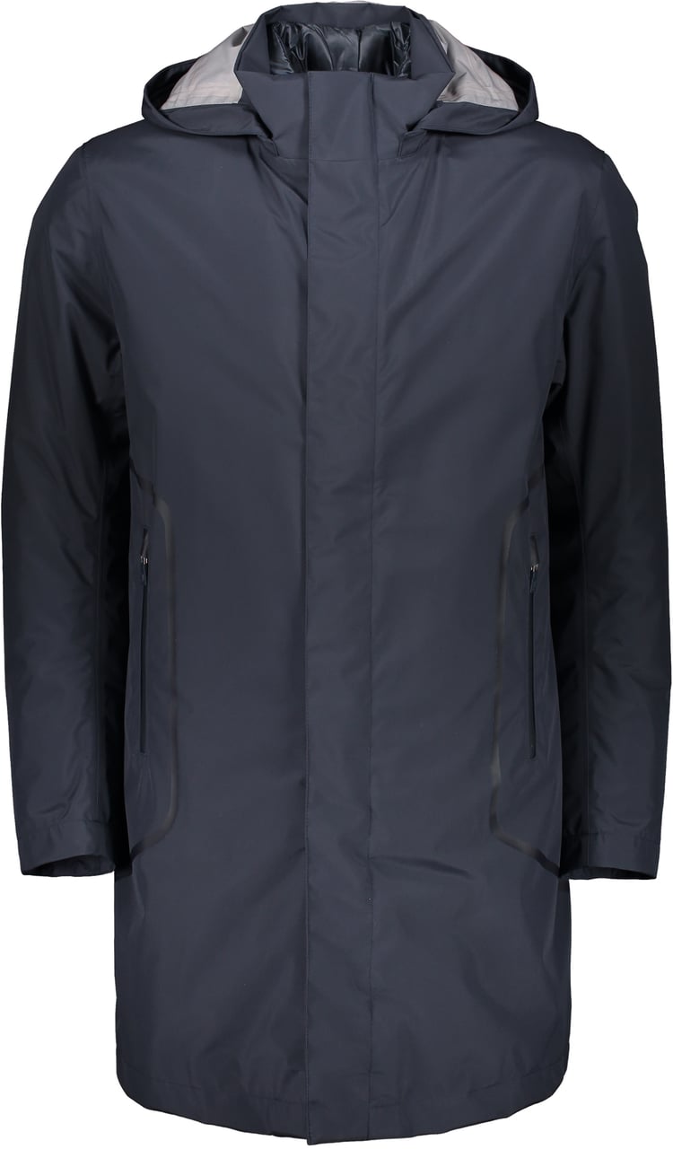 Herno Blue waterproof jacket with hood Blauw