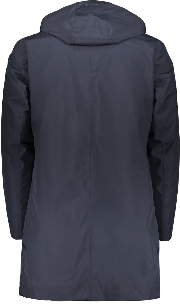 Herno Blue waterproof jacket with hood Blauw
