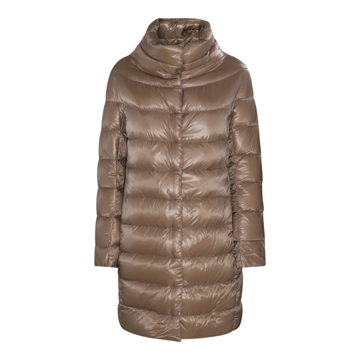 Herno Knee-Length Quilted Puffer Coat with Structured Collar Bruin