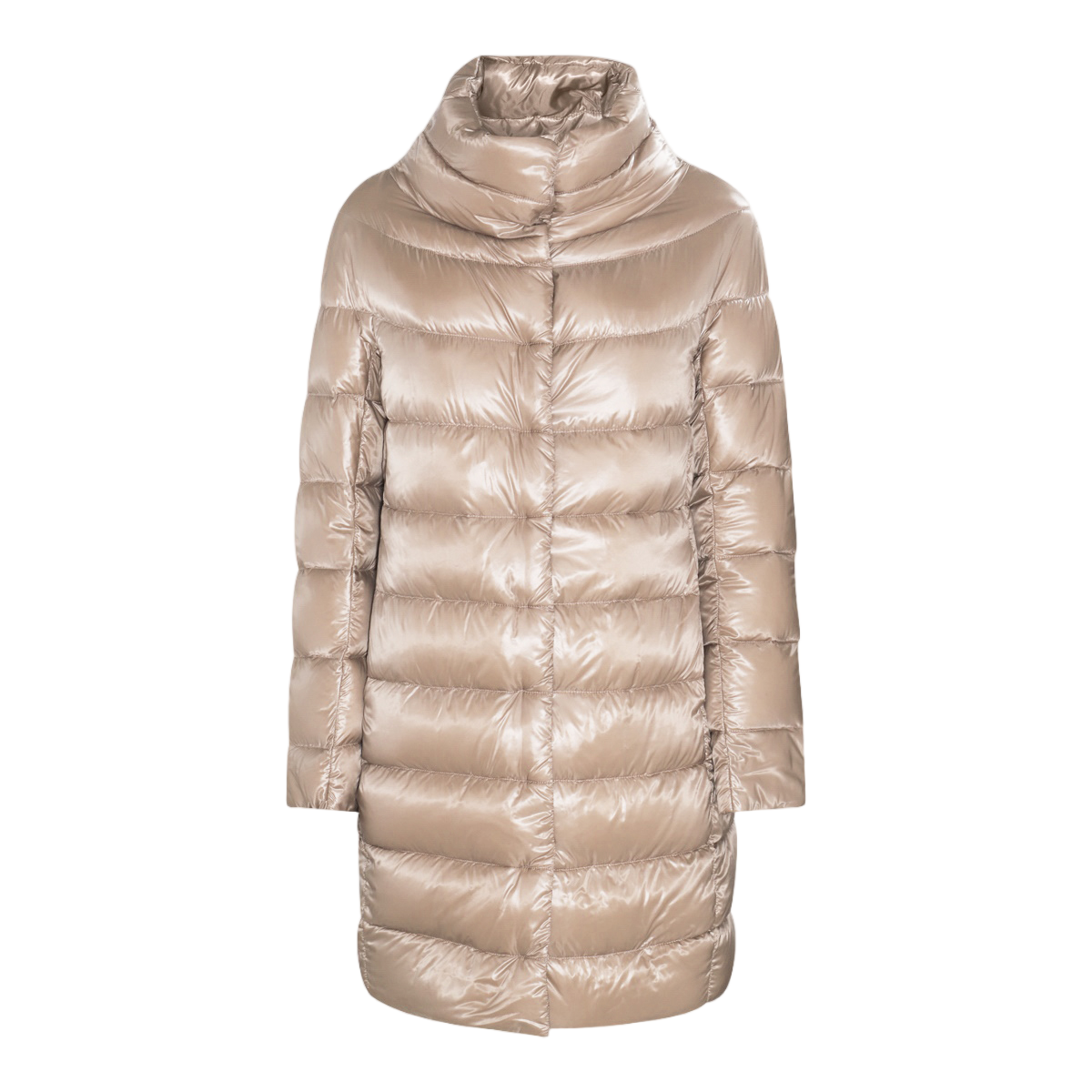 Herno Quilted Mid-Thigh Down Coat With Structured Collar Neutraal