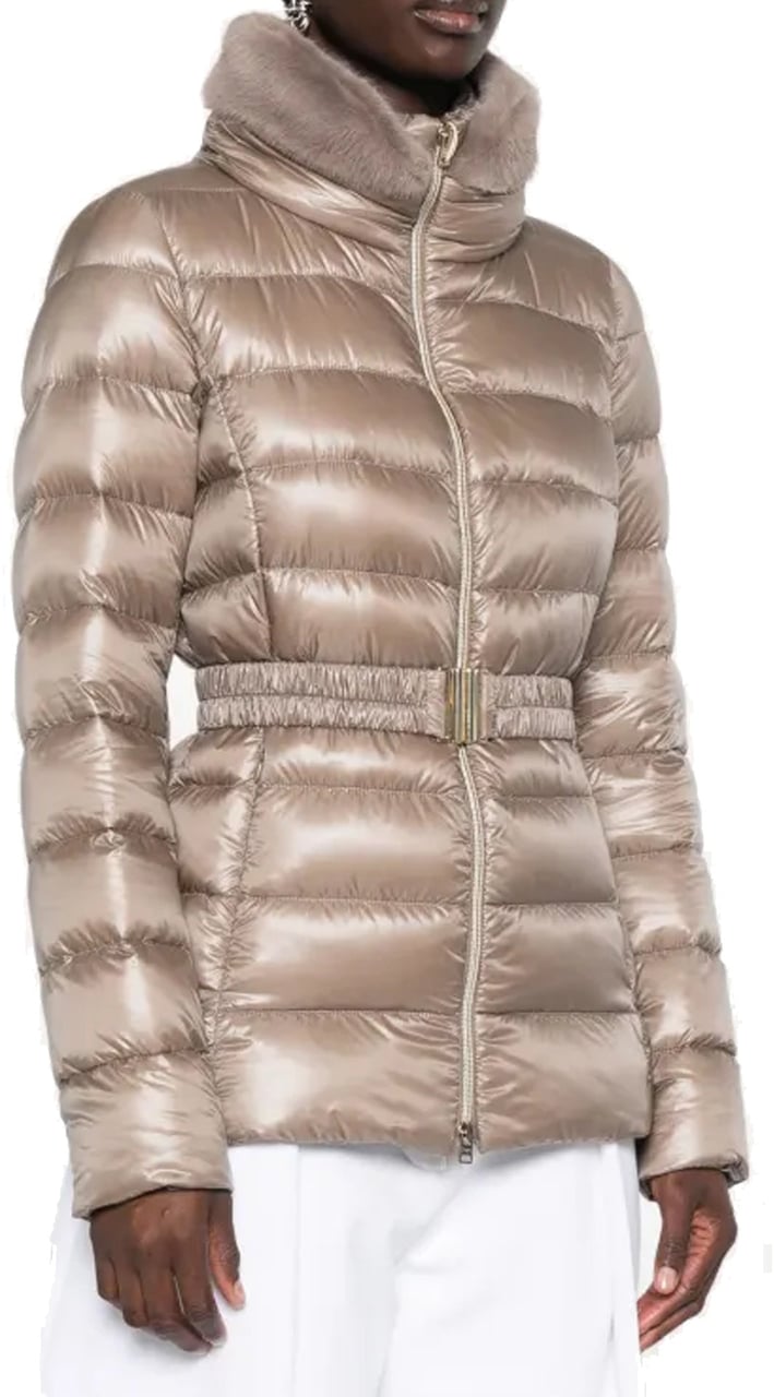 Herno HERNO Claudia Faux Fur-Trimmed Down Jacket Beige