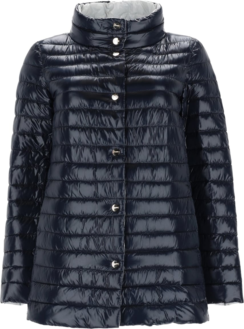 Herno Glossy Quilted High Collar Polyamide Down Jacket Zwart